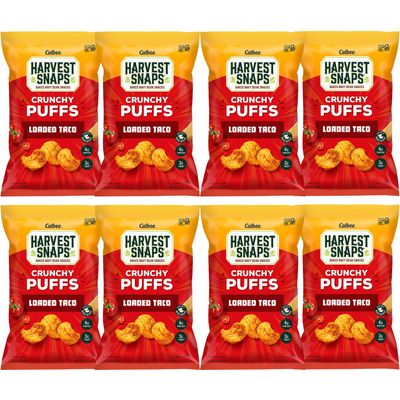 Harvest Snaps Veggie Chips (Loaded Taco Crunchy Puffs) | Powered by Plant Protein, Gluten Free Baked Vegetable Crisps | Made in USA (8 Snack Packs)