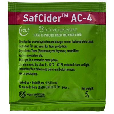North Mountain Supply Fermentis SafCider Active Dry Cider Yeast AC-4-5 Grams - with Freshness Guarantee