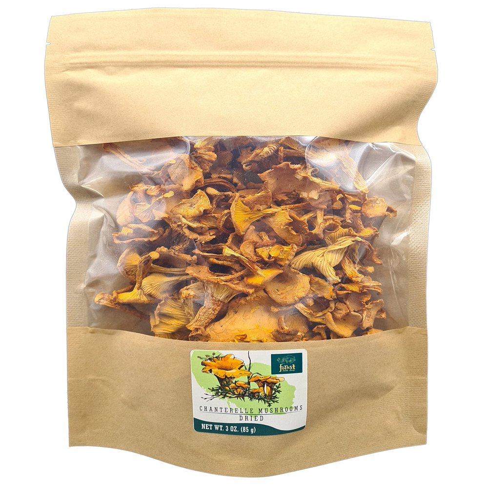 Forest Food Shop Dried Chanterelle Mushrooms 3 Ounce  Handpicked from Wild Forests, Air-Dried Mushrooms, Sourced by a Small Family Business, Ideal for Cooking and Gourmet Recipes.
