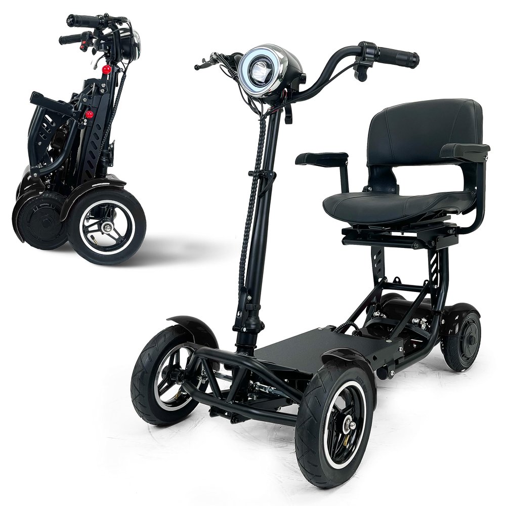 Foldable Mobility Scooter for Adults and Seniors, Lightweight & Long Range Four Wheel Mobility Scooters (RED Model)