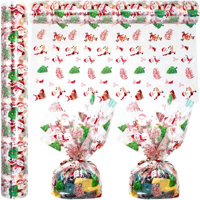 AnapoliZ Christmas Cellophane Wrap Roll | 100 Ft Long X 16 in. Wide | 2.3 Mil Crystal Clear Merry Christmas Cellophane | Gifts, Baskets, Treats Wrapping Paper | Santa, Snowman, Reindeer Cello Roll