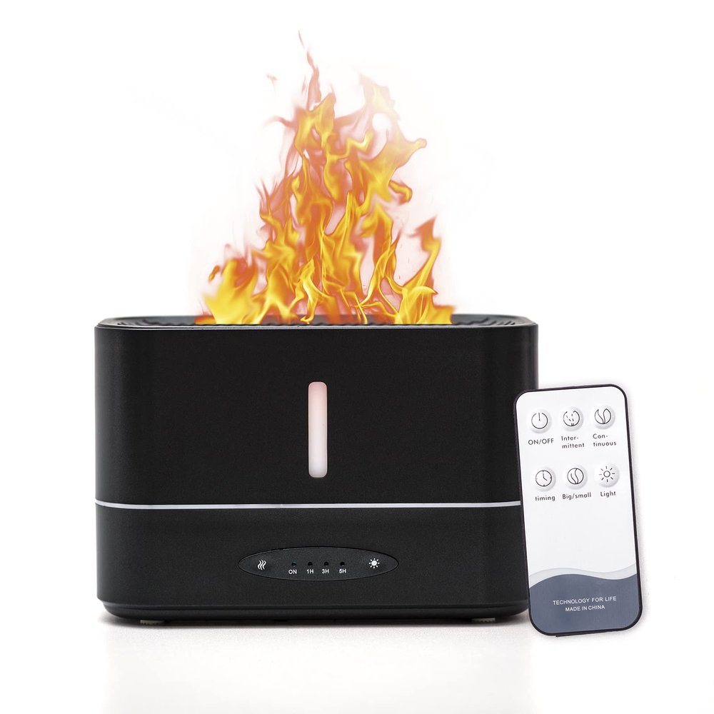 300ml Flame Air Diffuser with Remote Control, 7 Colors Essential Oil Diffuser, USB-C Aroma Humidifier with Fire Flame, 2 Mist Mode, 4 Timer, No-Water Auto-Off Protection for Home/Gym/Yoga/Spa