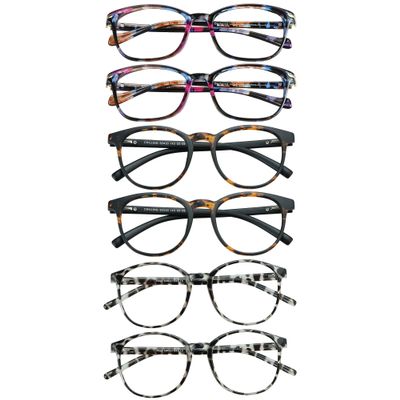 VisionGlobal 6 Pairs Blue Light Blocking Glasses/Reading Glasses for Women/Men, Fashion Eyewear Frame (Dark Tortoise+Pink+Leopard, 3.00 Magnification)