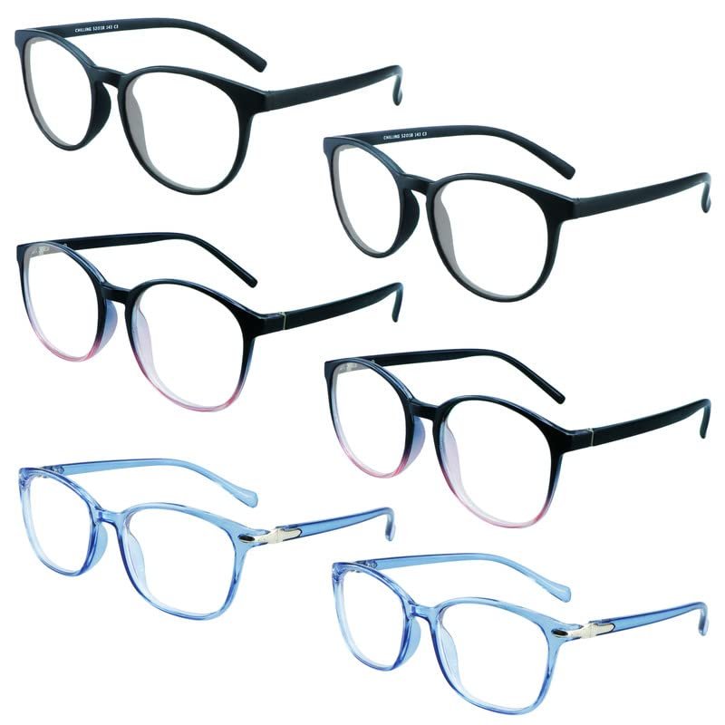 YEIN Reading Glasses 6 Pairs Blue Ligtht Blocking Reading Glasses for Men and Women Fashion Square Frame Readers(Black,Black purple,Clear blue,+0.50)