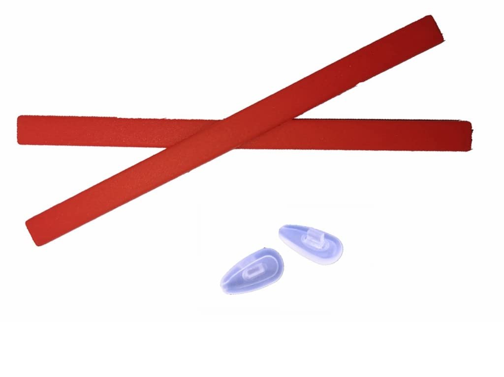 Caulo Replacement Kit of Temple Ear Socks and Nose Pads Compatible with Oakley Tincup OX3184 Glass Sunglass Frames (Red w Clear Nose Pads - 1 Set)
