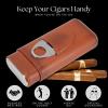 Cigar Holder Case, Leather Cigar Case, Cigar Case with Cutter, 3 Finger Cigar Case Iron Cover Portable Soft Glossy Leather Cigar Holder Case with Cutter for Travel (Brown) view 2