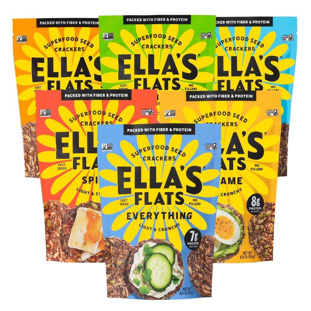 ELLAS FLATS All Seed Savory Crisps Gluten Free, Sugar Free, High Fiber Chip, Low Carb Snack, Keto Cracker, Vegan, Paleo, Diet Friendly (VARIETY PACK, 6 Pack)