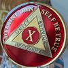 10 Year AA Medallion 1.5" Large Metallic Mandarin Red Sobriety Chip view 4