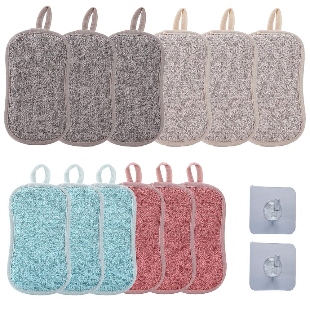 12 Pack Non-Scratch Microfiber Sponge Along with Heavy Duty Scouring Power, Multi-Purpose Scrub Sponges for Kitchen, Effortless Cleaning of Dishes, Pots and Pans All at Once