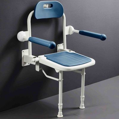 MOFOCO Folding Shower Seat, Wall Mounted Shower Bench Stool with Arms and Back Support Legs, for Seniors Adults Elderly Disabled and Disabled People