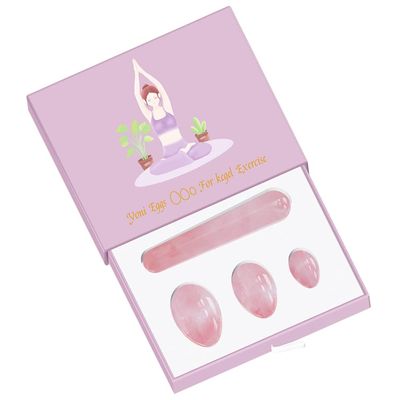 Rose Quartz Yoni Egg Stick Set Natural Pink Crystal Stone Love Eggs Drilled and Undrilled Egg Kegel,Undrilled with Box