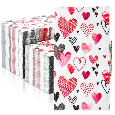 200 Pcs Valentines Day Guest Paper Hand Towels for Bathroom Disposable Napkins Heart Decorative Napkins Dinner Beverage 2 Ply Cocktail for Holiday Wedding Anniversary Party (Sweet Style)