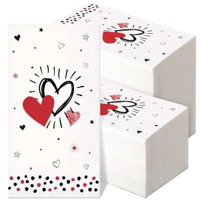 200 Pcs Valentines Day Guest Paper Hand Towels for Bathroom Disposable Napkins Heart Decorative Napkins Dinner Beverage 2 Ply Cocktail for Holiday Wedding Anniversary Party (Lovely Style)