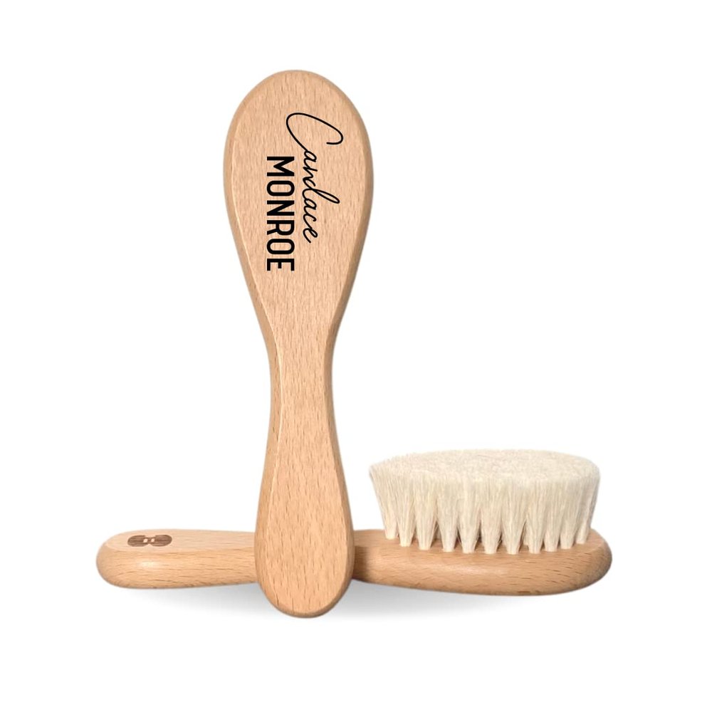 Newborn Baby Hair Brush for Baby Boy & Girl - Personalized Baby Brush for Toddlers & Infants - Non-Static Wooden Cradle Cap Brush for Babies - Soft Goat Bristles with Beech Wood Handle