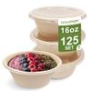 [125 SET]Sugarfiber by Harvest Pack 16oz PFAS FREE Round Paper Bowls with Flat Lids, Heavy-Duty Eco-Friendly Disposable Bagasse Bowls Sugarcane Natural for Acai Bowl Meal Prep Takeout Dinnerware view 1