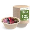 [125 Count]Harvest Pack Compostable Paper Bowls, 16oz PFAS FREE Round Biodegradable Soup Bowl, Heavy-Duty Eco-Friendly Disposable Bowls, Sugarcane Bagasse Natural plant fibers, Alternative to Plastic view 1