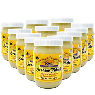 Rani Sesame Tahini (Sesame Butter) 16oz (1lb) 454g, Pack of 12, Glass Jar, Vegan, No added sugar, No Sodium ~ Gluten Free | NON-GMO | No Colors | USA Made