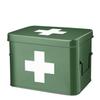 Flexzion Medicine Box, Home Pharmacy Box, 33 x 21 x 19 cm, Metal Medication Storage for Emergency, First Aid Cabinet, with Side Handles, Removable Tray & 5 Compartments, Green view 1