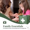 Flexzion Medicine Box, Home Pharmacy Box, 33 x 21 x 19 cm, Metal Medication Storage for Emergency, First Aid Cabinet, with Side Handles, Removable Tray & 5 Compartments, Green view 2