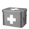 Flexzion Medicine Box, Home Pharmacy Box, 33 x 21 x 19 cm, Metal Medication Storage Box for Emergency, First Aid Cabinet, with Side Handles, Removable Tray & 5 Compartments, Grey view 1