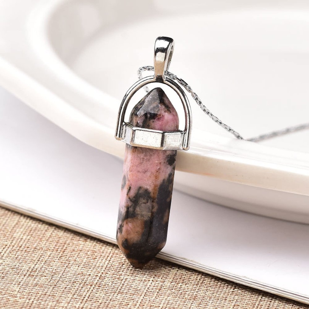 1PC Natural Crystal Amethyst Rose Quartz Crystal Point Pendant Quartz Mineral Jewelry Couple Decoration Holiday DIY Gift Jewelry,Rhodochrosite
