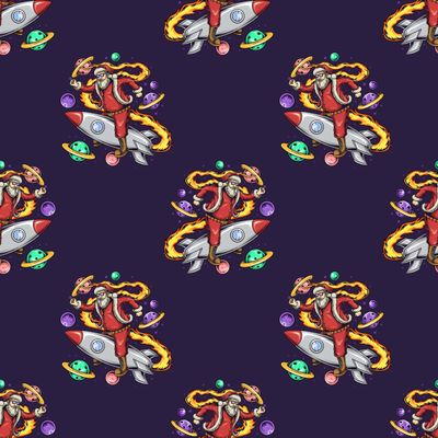 Funny Santa Rocket Gift Wrap Thick Wrapping Paper Outer Space Astronaut Christmas Party Decoration (12 foot x 30 inch roll)