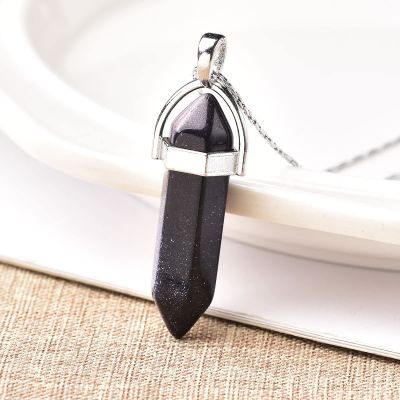 1PC Natural Crystal Amethyst Rose Quartz Crystal Point Pendant Quartz Mineral Jewelry Couple Decoration Holiday DIY Gift Jewelry,Blue Sandstone