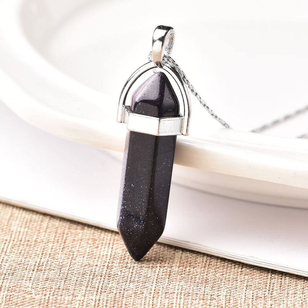 1PC Natural Crystal Amethyst Rose Quartz Crystal Point Pendant Quartz Mineral Jewelry Couple Decoration Holiday DIY Gift Jewelry,Blue Sandstone