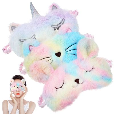 Cute Sleeping Masks 3Pcs Plush Sleeping Eye Cover Soft Funny Eye for Kids Girls and Travel Office Home