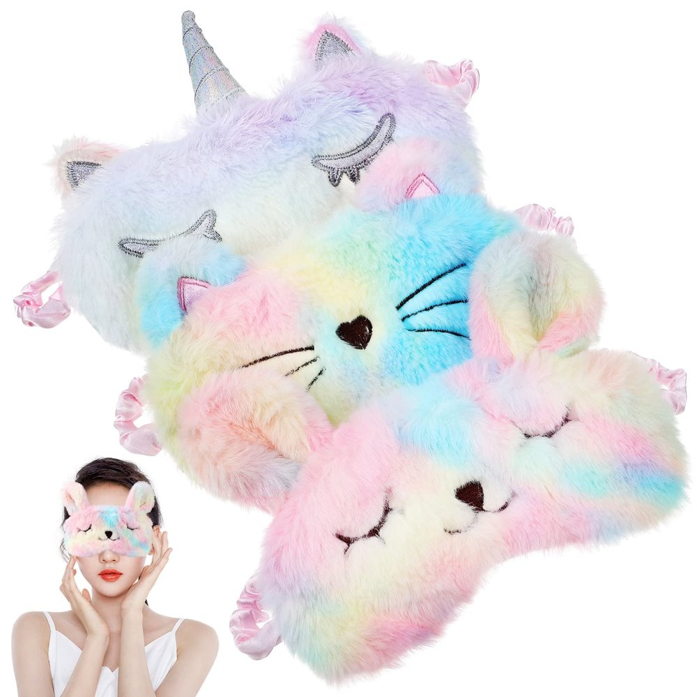 Cute Sleeping Masks 3Pcs Plush Sleeping Eye Cover Soft Funny Eye for Kids Girls and Travel Office Home