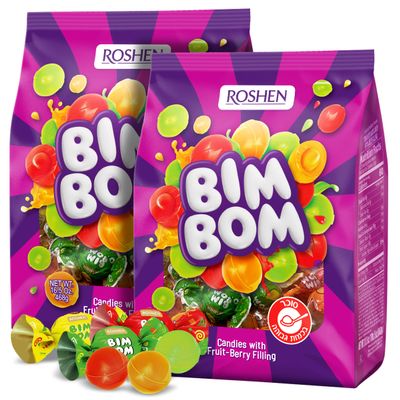 Roshen Bim Bom Hard Candy with Fruit Flavor Filling, Delicious, Flavorful hard Sweets Bulk Candy 16.51oz/468gr Pack of 2