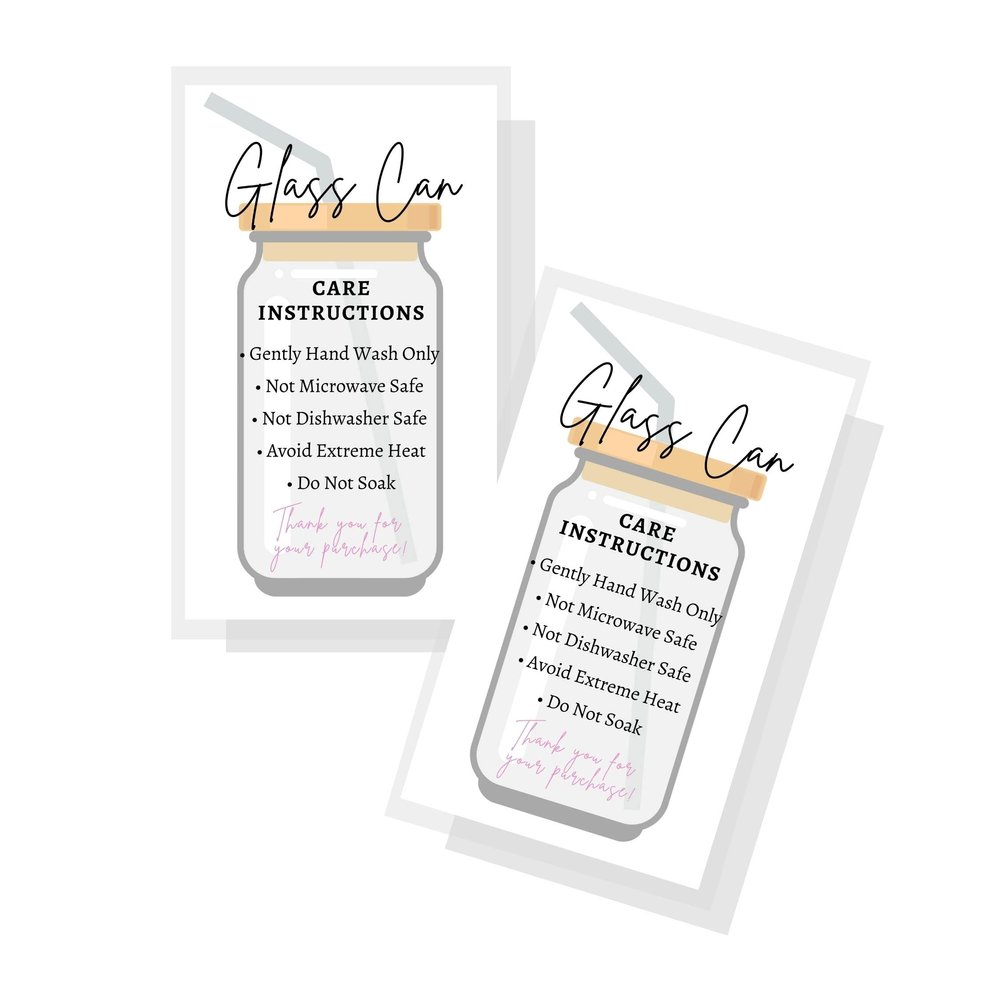 Glass Can Wrap Bamboo Lids Straws Vinyl Crafting DIY How To Care For Instruction Cards | 50 pk | Care Cards SVG Sublimation Personalized Customer 2x3.5