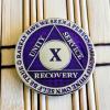10 Year Sobriety Coin | Legacy AA Chip | Thick Triplate Recovery Anniversary Token (Purple) view 4