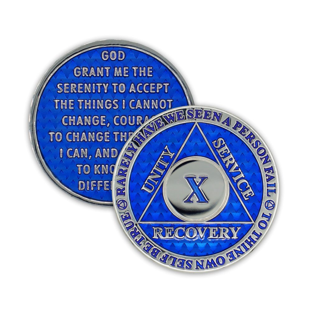 10 Year Sobriety Coin | Legacy AA Chip | Thick Triplate Recovery Anniversary Token (Blue)