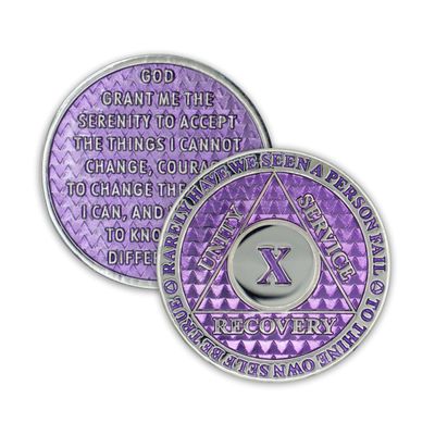 10 Year Sobriety Coin | Legacy AA Chip | Thick Triplate Recovery Anniversary Token (Lavender)
