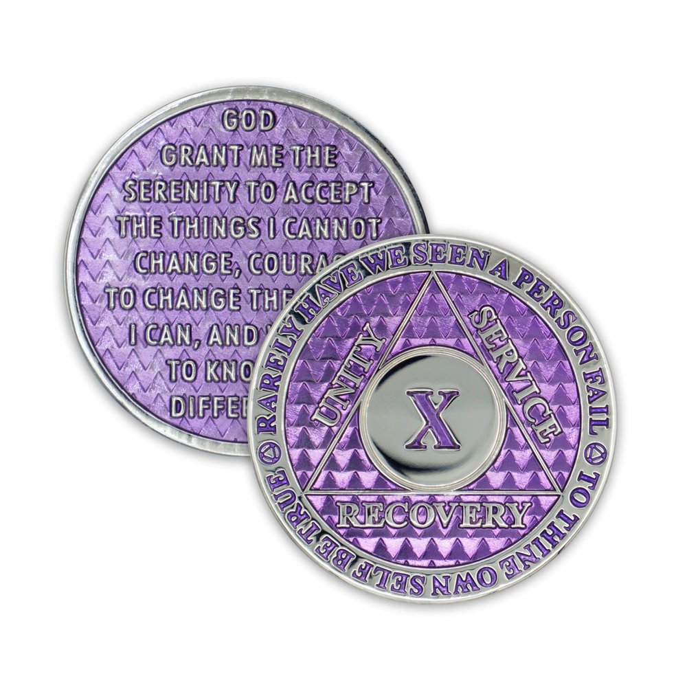 10 Year Sobriety Coin | Legacy AA Chip | Thick Triplate Recovery Anniversary Token (Lavender)
