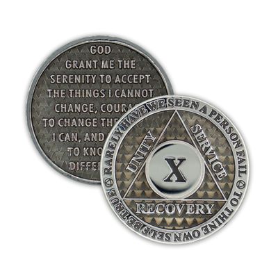 10 Year Sobriety Coin | Legacy AA Chip | Thick Triplate Recovery Anniversary Token (Gray)