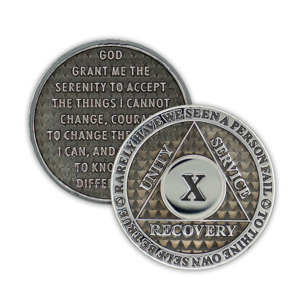 10 Year Sobriety Coin | Legacy AA Chip | Thick Triplate Recovery Anniversary Token (Gray)