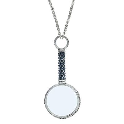 1928 Jewelry Montana Blue Pave Crystal Magnifying Glass Necklace for Women Pendant Enhancer, 30 Inch - Magnification Power: 2-3X, Multifunctional Magnifier Perfect for Reading Books, Made in USA