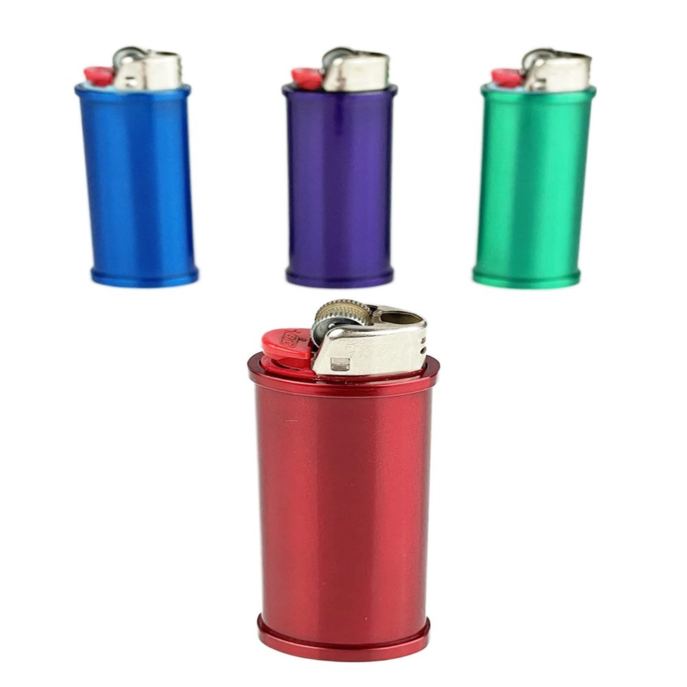 DIYLuxury 4-Pack Variety Pack Red Blue Green Purple Metal Lighter Case Reusable Lighter case Covers for Regular Bic J6 lighters (Red Blue Green Purple)