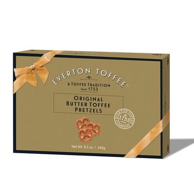 Everton Toffee Butter Toffee Pretzels, Original Toffee Flavor (8.5oz Gift Box / 1-pack). Gourmet artisan toffee covered pretzels, small batch crafted sweet and salty mini pretzel snacks.