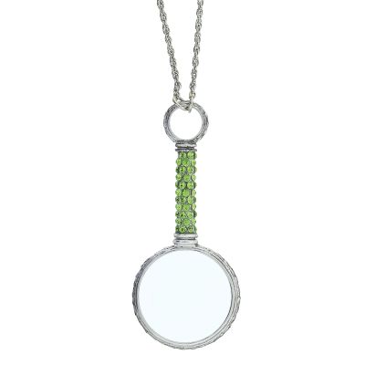 1928 Jewelry Pave Peridot Green Crystal Magnifying Glass Necklace for Women Pendant, 30"- Magnification Power: 2-3X, Multifunctional Magnifier Perfect for Reading Menus, Labels, Books, Made in USA