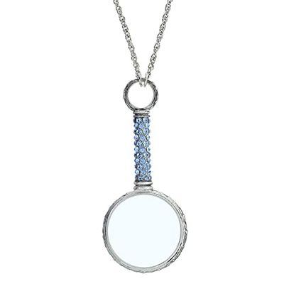 1928 Jewelry Light Sapphire Blue Pave Crystal Magnifying Glass Necklace For Women Pendant Enhancer, 30 Inch - Magnification Power: 2-3X, Multifunctional Magnifier Perfect For Reading Books, Made In USA