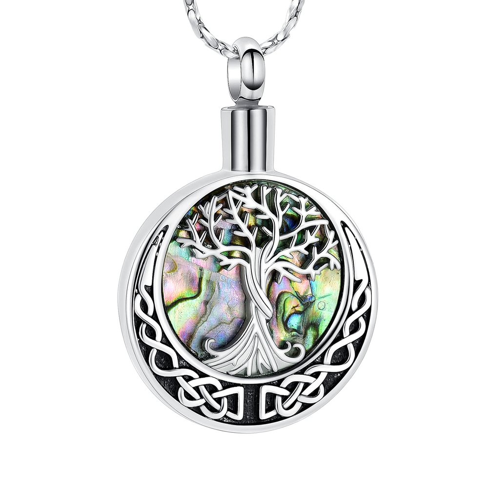 BIAIHQIE Urn Necklaces for Ashes Abalone Shell Cremation Jewelry for Ashes Tree of Life/Butterfly Cremation Keepsake,1