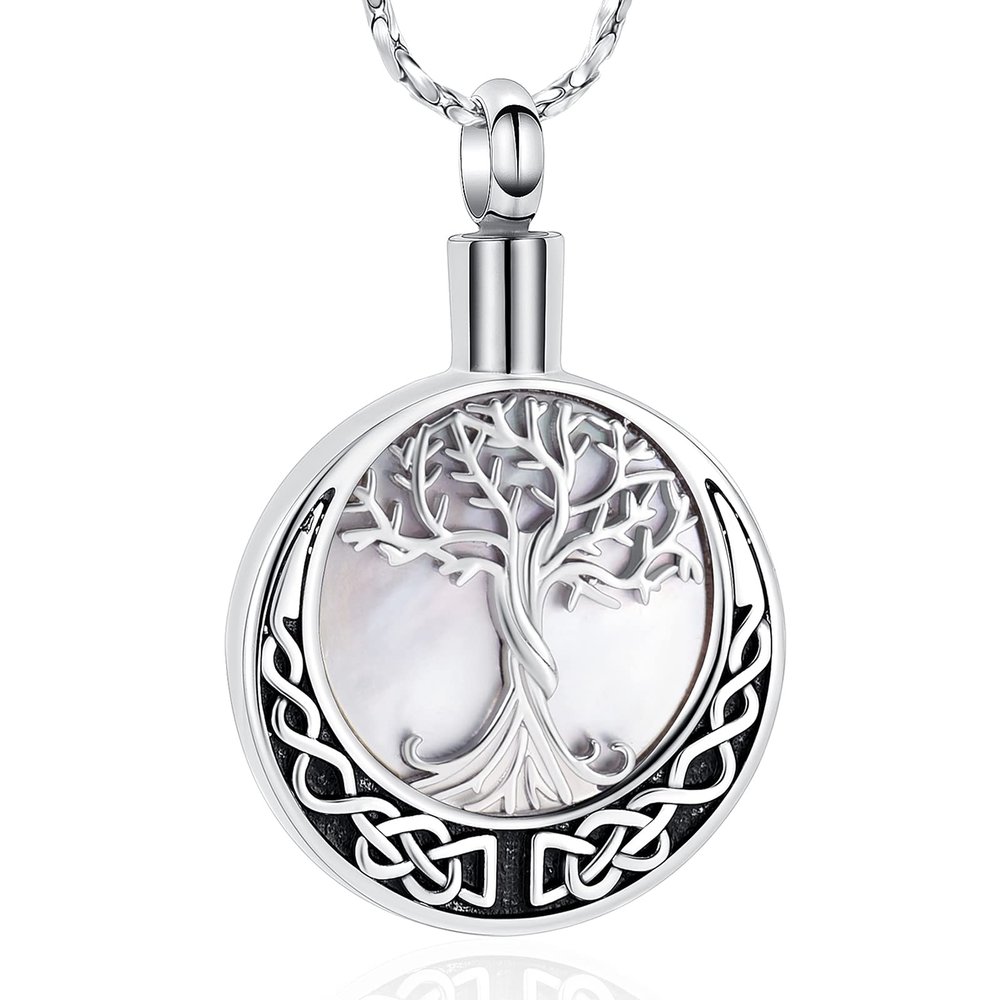 BIAIHQIE Urn Necklaces for Ashes Abalone Shell Cremation Jewelry for Ashes Tree of Life/Butterfly Cremation Keepsake,2