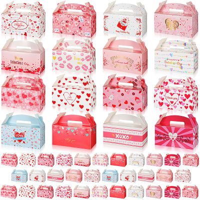 Jeyiour 48 Pcs Bulk Valentine's Day Treat Boxes Heart Paper Cookie Box for Valentine Party Classroom Exchange Candy Bakery Cupcake Gift, 6.3 x 3.14 x 3.14 Inches