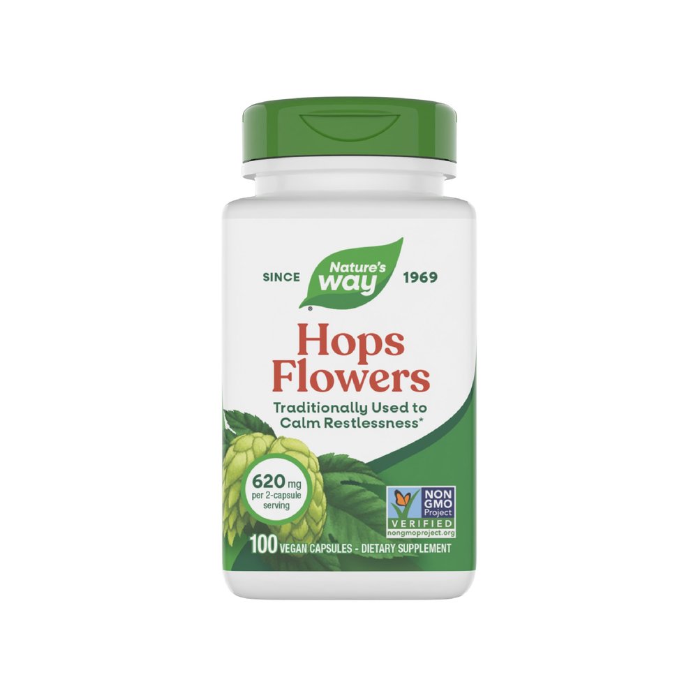 Nature's Way Hops Flowers, Traditionally Used to Calm Restlessness*, 620 mg Hops Flowers per 2-Capsule Serving, Herbal Supplement, Vegan, Gluten Free & Dairy Free, 100 Capsules (Packaging May Vary)