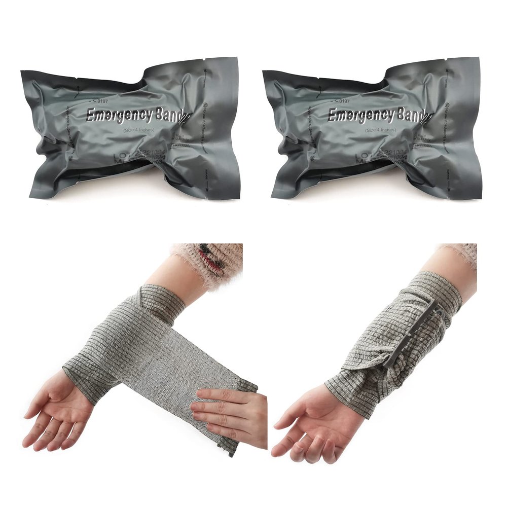 2 Pack Israeli Emergency Bandage, Vacuum Sealed Medical Compression Bandage,Trauma Wound Dressing, Self-Adhesive Combat Tactical First Aid Kit 4 inches (2pcs 4 inches)