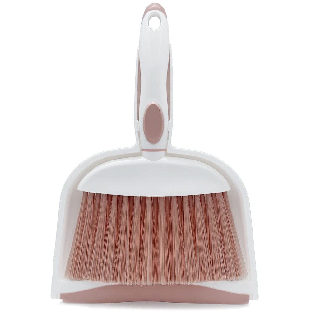 Broom Dustpan Brush Small Dust pan: Small Broom and Dustpan Set Mini Dust pan and Brush Set for Desk, Home, Camping Tent (Pink)