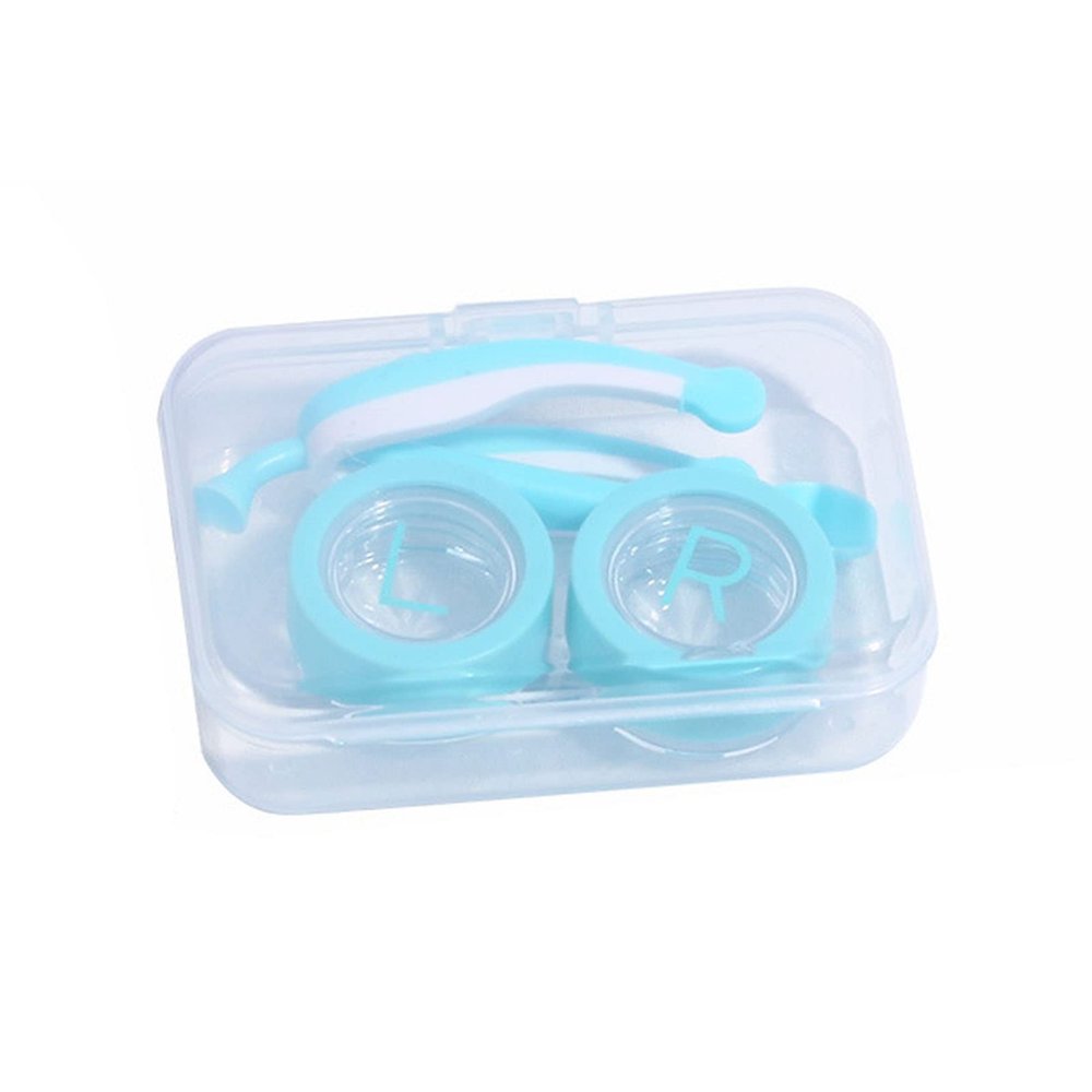 Soft Contact Lens Removal Kit with Contact Lens Inserter and Remover, Eye Lens Container with Tweezer Case, Portable Contact Lens Case for New Contact Lens Users and Girls with Long Nails for Everyday Use (Cyan)